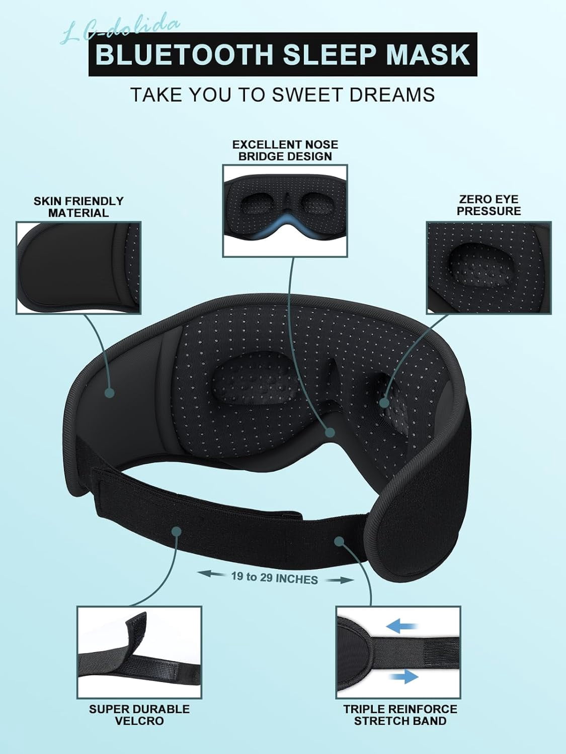 3D Sleep Mask with Bluetooth Headphones, Sleeping Headphones for Side Sleepers, Adjustable Sleeping Mask with Stereo Speaker for Travel Meditation Gift
