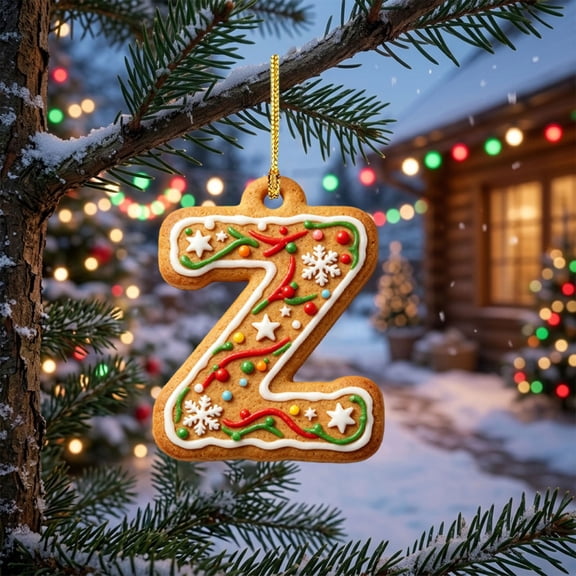 Qjidjing Gingerbread Christmas Initial Letter Ornaments, Alphabet Acrylic Hanging Pendant Decor for Xmas Tree, DIY Family Name, Winter Holiday Gifts, Letter Z