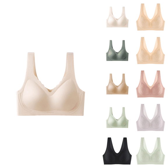Ahuyic Womens Bra,Summer Plus Size Bra,Womens Embroidery Fashion Thin Style Ventilate Front Buckle Bra Without Steel Rim,Beige,XXL