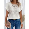 thumbnail image 2 of Camiseta tejida de Color liso para mujer, Jersey ahuecado con cuello redondo, Top femenino coreano, camisetas informales cómodas de manga corta, 2 of 4