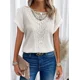 thumbnail image 2 of Camiseta tejida de Color liso para mujer, Jersey ahuecado con cuello redondo, Top femenino coreano, camisetas informales cómodas de manga corta, 2 of 5