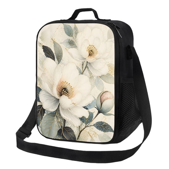 Peony Floral Lunch Bag Insulated Thermal Lunch Box with Shoulder Strap & Handle for Women and Men