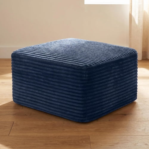 37.5" Square Corduroy Upholstered Ottoman – Soft Padded Footrest Stool, Stain-Resistant & Pet-Friendly, Multi-Functional Accent for Living Room Bedroom Decor, Blue
