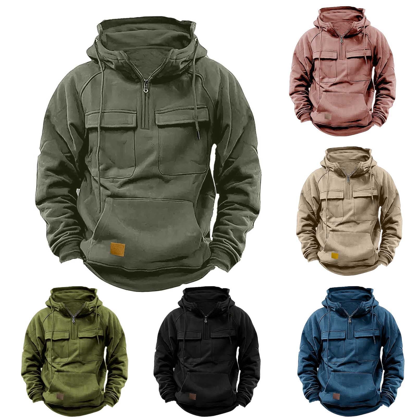 Sweat à Capuche Homme Avec Fermeture éclair 1/4 Et Poches Cargo - Style Tactique, Décontracté