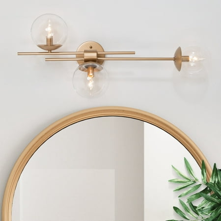 

LaLuz Modern Gold 3-Light Unique Globe Glass Wall Sconces Linear Bathroom Vanity Lights - 30 L x 5.5 W x 12 H