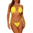 thumbnail image 1 of INSPIRAR CHIC Conjuntos de Bikini de Dos Piezas con Volantes y Pliegues, Sujetador Push Up, Bikini de Corte Alto con Lazos, Trajes de Baño Medianos Amarillos, 1 of 5