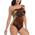 thumbnail image 3 of Sikiie Maple Leaf Meditating Chihuahua Print Women One Piece Swimsuits Tummy Control One Shoulder Bathing Suits Ruffle Swimwear, From S to XXL-X-Large, 3 of 6