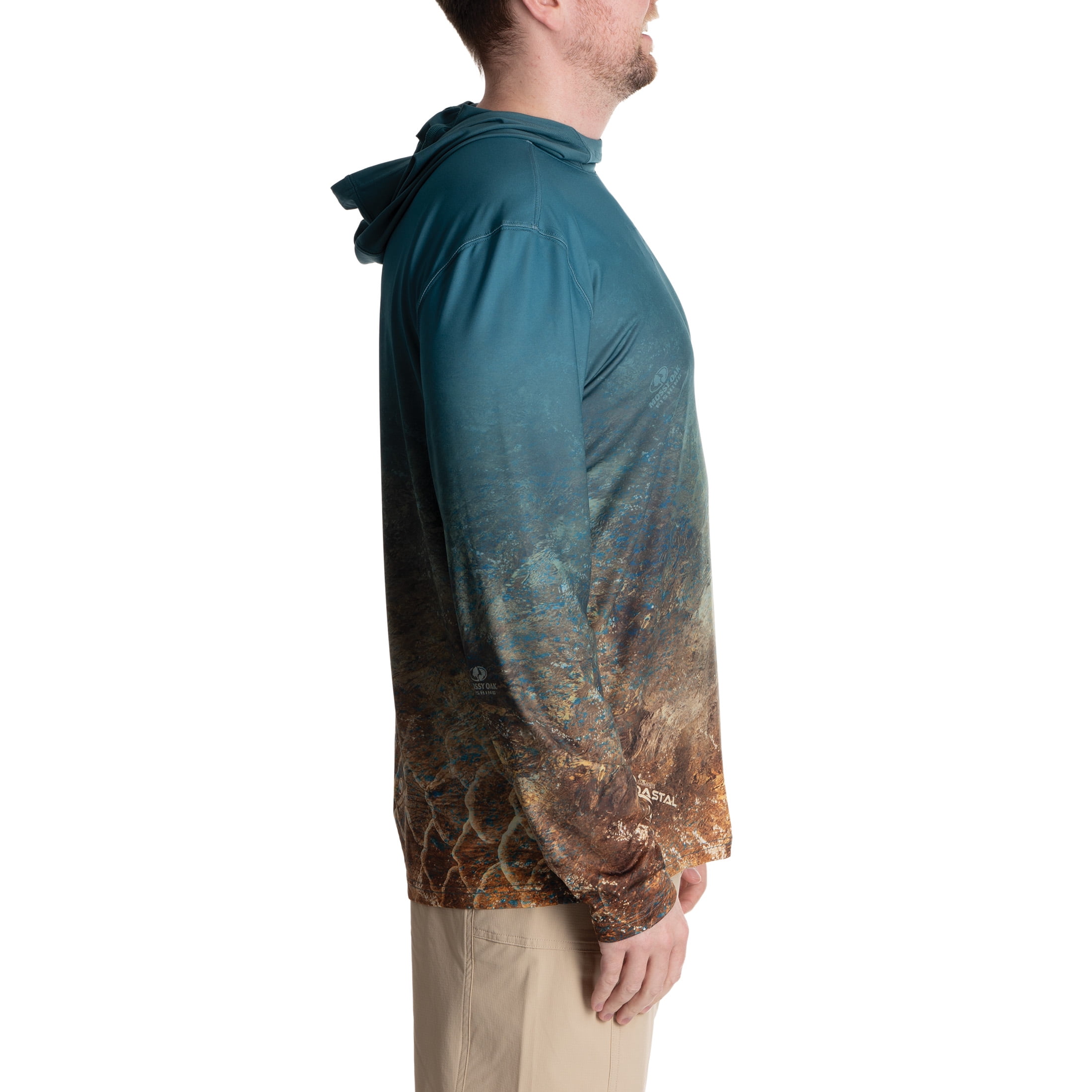 Mossy Oak Men's Teal Ocean Long Sleeve Performance Fishing Hoodie, 3XL