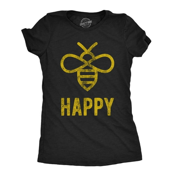 Womens Bee Happy T shirt Funny Vintage Graphic Honey Bumblebee Dad Joke Humor Womens Graphic Tees
