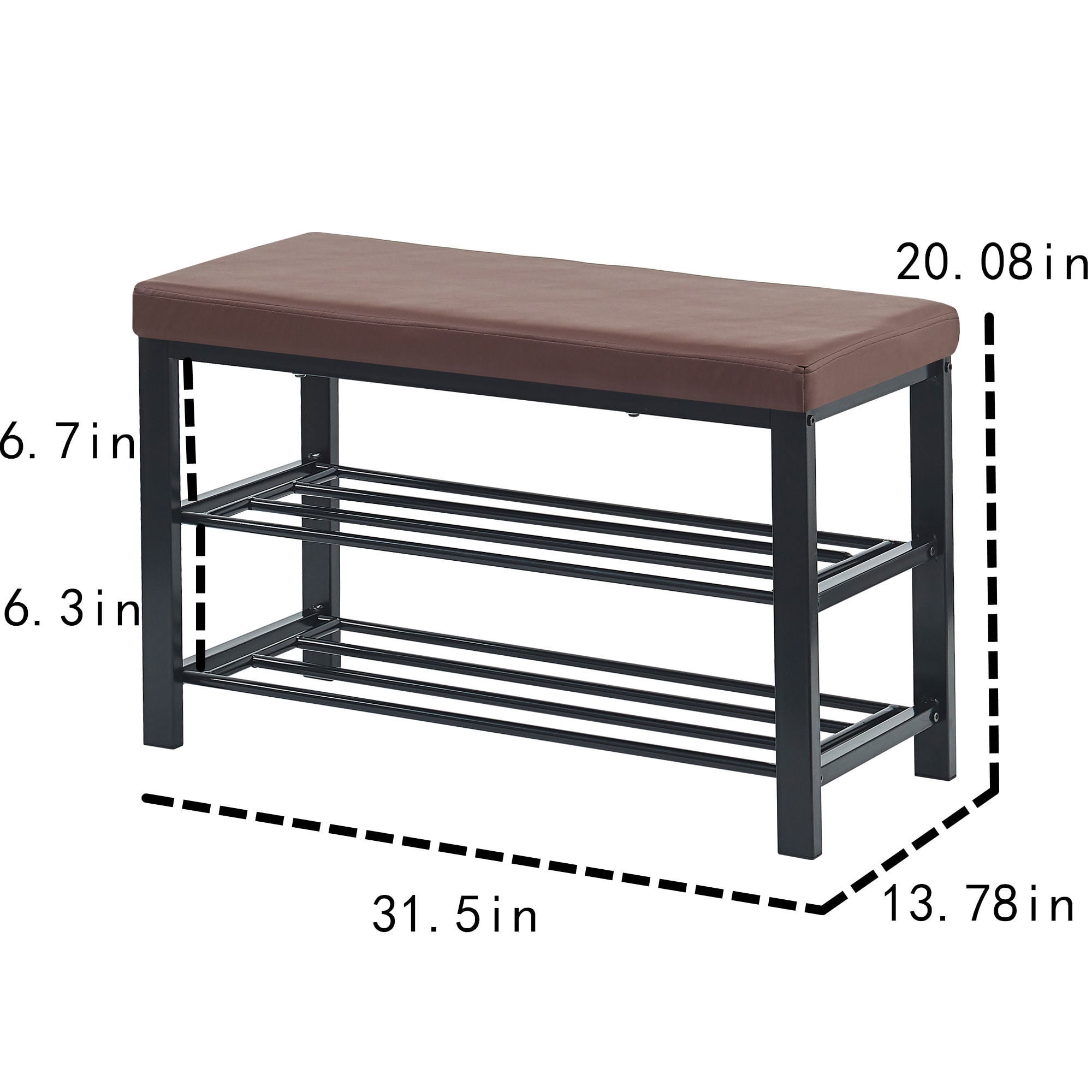 Resenkos 3-Tier Shoe Rack Bench for Entryway, Storage Organizer with Foam Padded Seat, Faux Leather, Metal Frame,Brown
