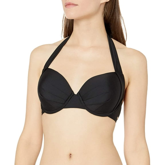 Calvin Klein BLACK Pleated Convertible Underwire Bikini Swim Top, US Small