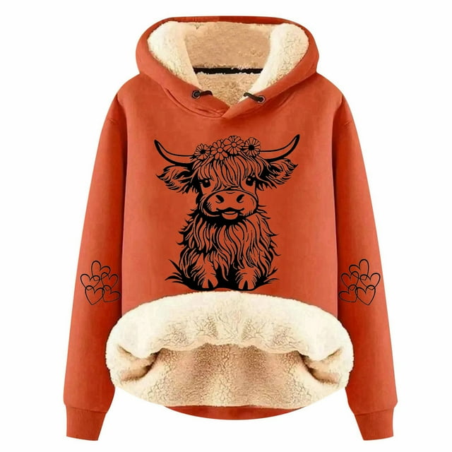 TINZ Chandail à Capuche Épais à Manches Longues pour Femmes, Mode Décontractée avec Imprimé Vache Mignonne, Chandail-Over Uni pour Femmes
