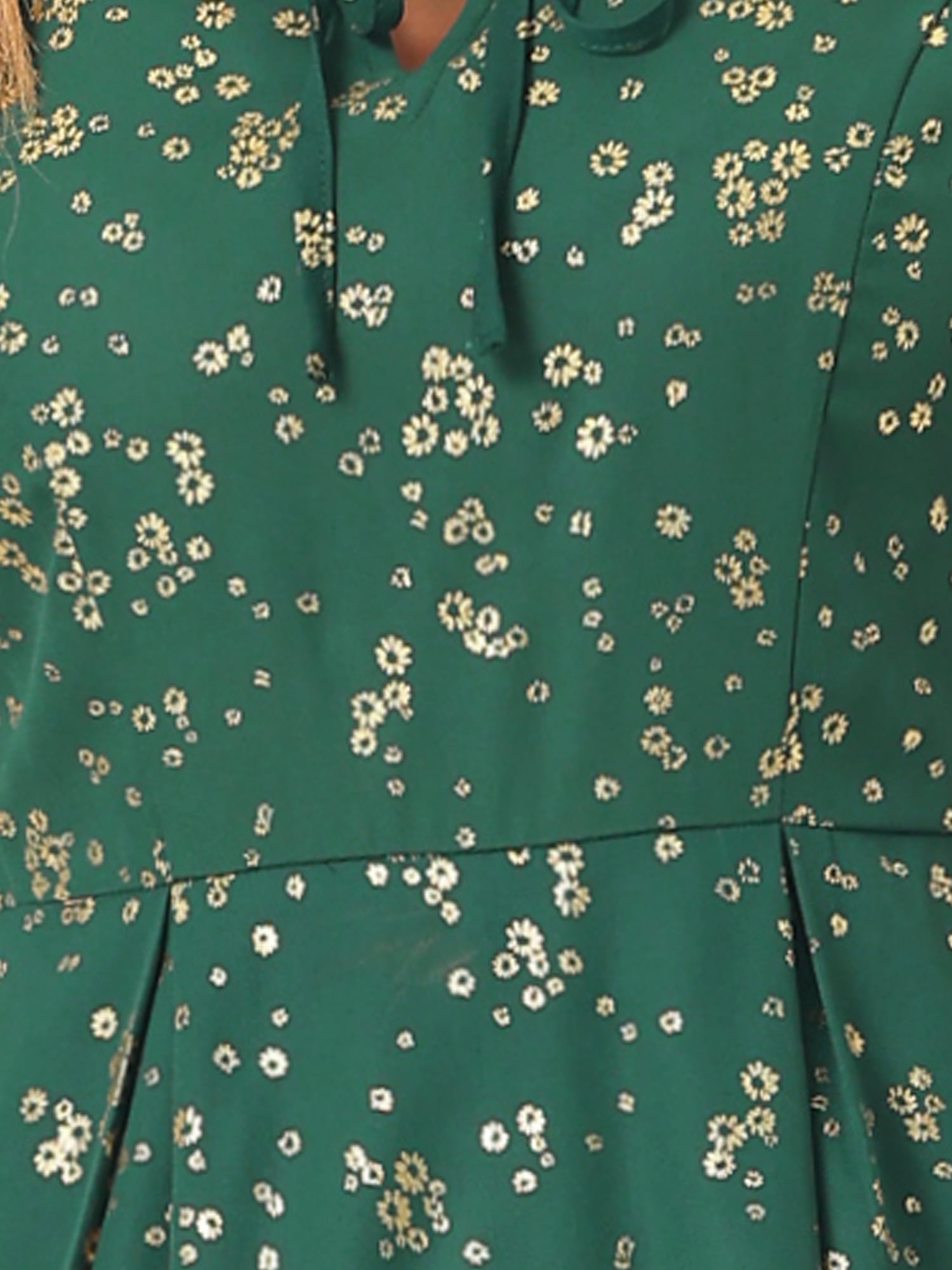 DARING DIVA Square Neck Short Sleeve Print A-Line Dress M Dark Green-Floral