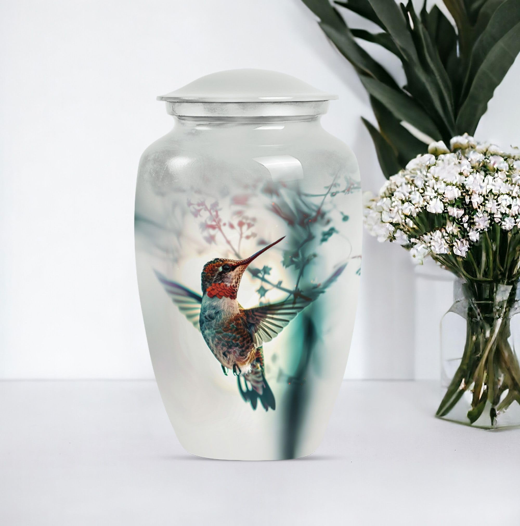 SUBSH Hummingbird Urn, Combo of 2 (10 Inch Urn & Keepsake Urn), White Urn for Ashes, Pet Urn for Ashes, Cremation Urns for Ashes, Urns for Human Ashes, Urns for Ashes Adult Male, Urn for Ashes