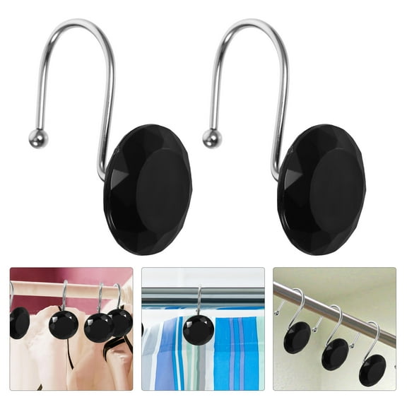 WHAMVOX Black Acrylic and Stainless Steel Shower Curtain Hooks for Easy Gliding and Matching Any Bathroom Style 12 Pieces