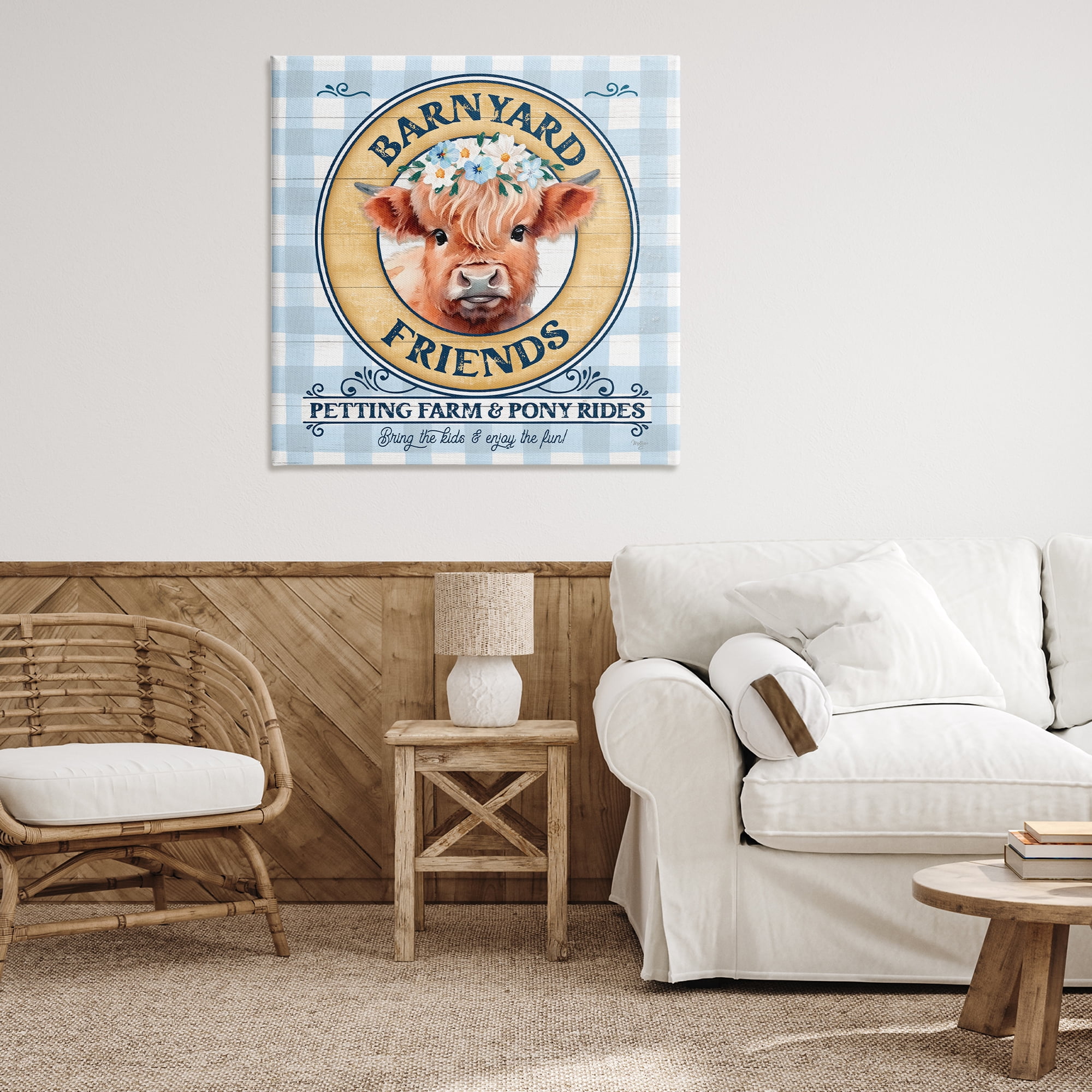 Stupell Industries Barnyard Friends Plaid Animals & Insects Painting Gallery Wrapped Canvas Art Print Wall Art, 36 x 36