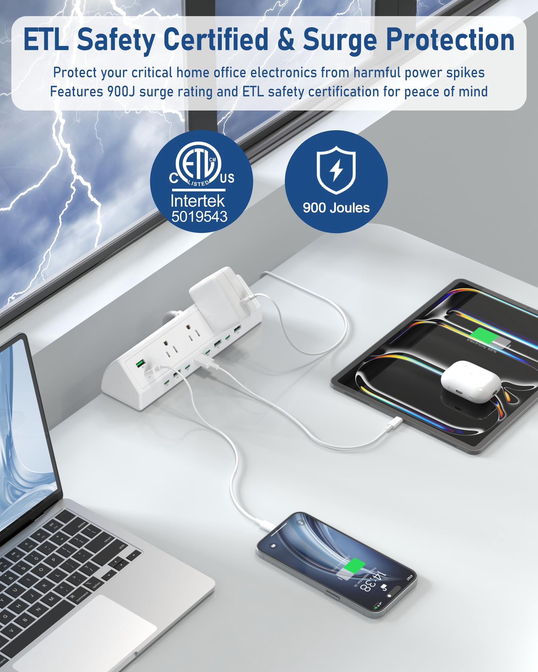 90w Desk Clamp Power Strip 12 Usb Ports (6 Pd 45w Usb-c) Surge Protector Etl Listed Hub Extension Cord Fast Charging Station For Home Office Edge Mount (white  12 Usb-90w)