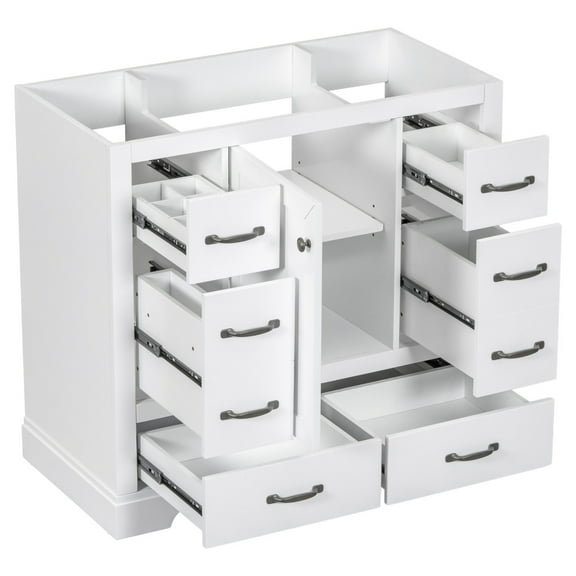 36" Six Drawers Bathroom Vanity without Sink,Modern Undermount Bathroom Sink Cabinet with Multi-Functional Drawer Divider, Adjustable Shelf,White