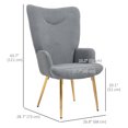 thumbnail image 3 of HOMCOM Wingback Accent Chair with Metal Legs for Living Room Bedroom Grey, 3 of 9