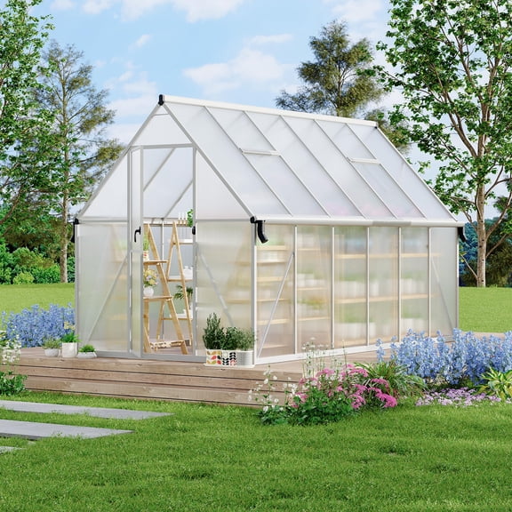 8*14FT Aluminum-Framed Polycarbonate Greenhouse, with Quick Setup Structure and Roof Vent, Enhanced Aluminum Greenhouses Kit for Outdoors,Silver