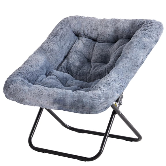 Soft Faux Fur Folding Lounge Chair, Grey Square Moon Chair for Adults