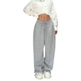 thumbnail image 1 of Pantalones de mujer estilo hip hop y streetwear, pantalones de chándal grises informales, cintura alta, cintura elástica, bolsillos, combinan con tops cortos y camisetas, para todas las estaciones., 1 of 3