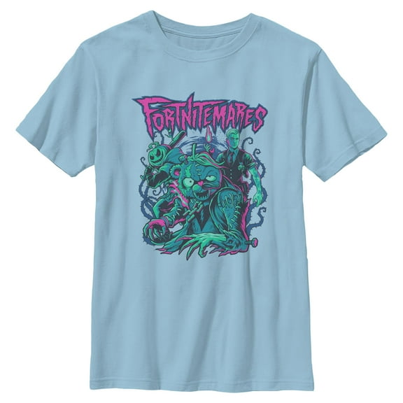 Boys Fortnite Halloween Neon Bear Nightmares Art T Shirt