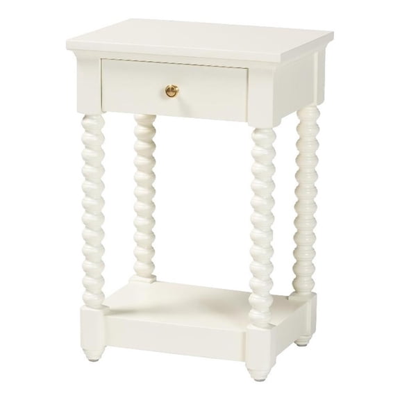 Baxton Studio Terentia Nightstand with Bobbin Legs 1-Drawer White