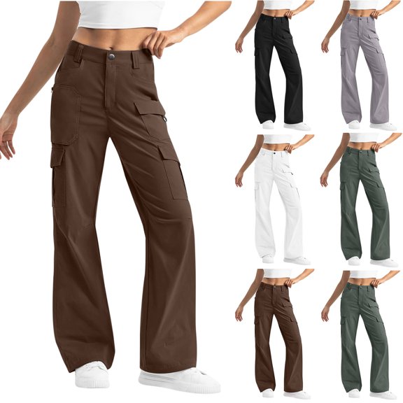 Dgankt Cargo Pants Women Cargo Hiking Pants High Waisted Casual Solid Pocket Wide Leg for Work Casual Pants ,Sizes S-2XL