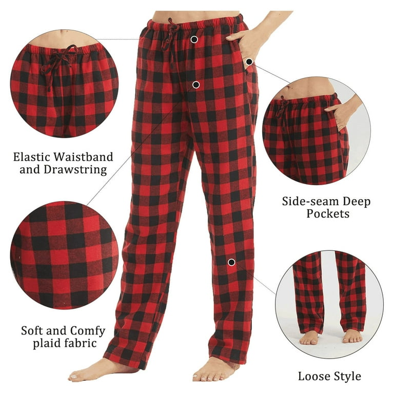 LANBAOSI 2 Pack Women Flannel Pajama Pants With Pockets Female
