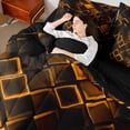 thumbnail image 5 of Castle Fairy Abstract Neon Block 7-Piece Twin Bedding,Minimalism Glowing Geometric Bedding Comforter Set,Orange Black,Reversible, 5 of 7