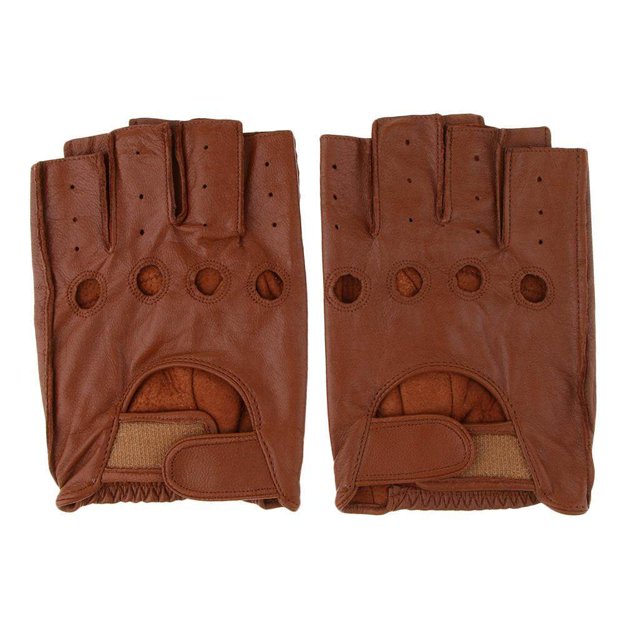 Gants de Conduite Sans Doigts en Cuir PU Rétro pour Hommes Gants de Cyclisme Sans Doigts L Marron à Boucle