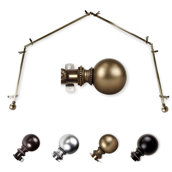 Domovina Elias 13/16" 4-Sided Bay Window Curtain Rod-Color:Antique Brass,Size:112-192"