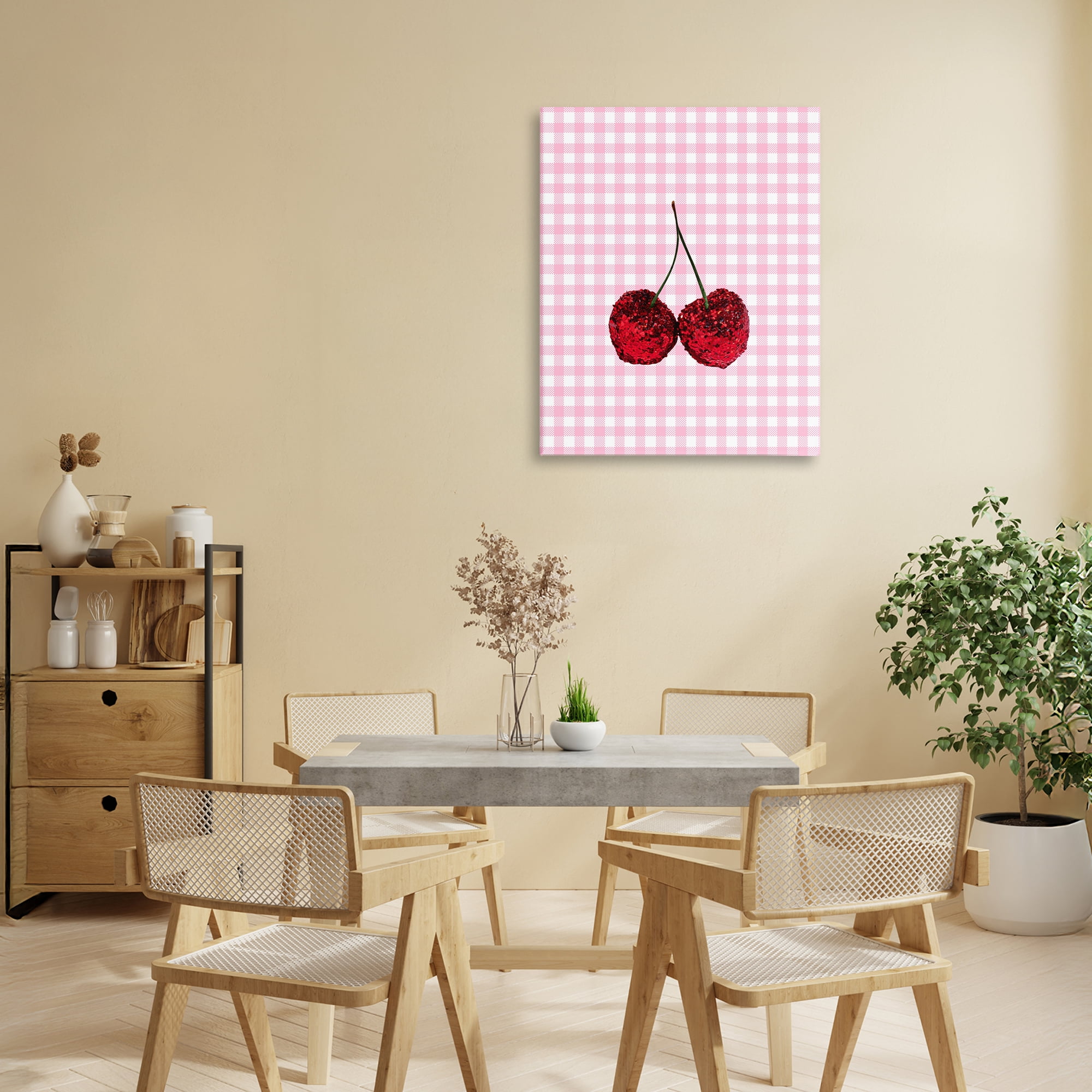 Stupell Industries Glitter Cherry on Pink Gingham Canvas Wall Art, design by LISH Creative