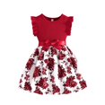 thumbnail image 1 of Robe pour Bébé Fille Enfants Été Col Rond Manches à Volants Imprimés Fleurs Robe Décontractée avec Nœud Robe pour Tout-Petit Rouge Melon D\'eau 5 Ans-6 Ans, 1 of 7