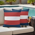 thumbnail image 4 of Navy Blue Red Stripe Outdoor Waterproof Pillow Covers, Modern Art Horizontal Striped Decorative Square Throw Pillowcase Sofa Cushion Sham for Patio/Couch/Chair, 24"x24" 2 Pack, 4 of 8