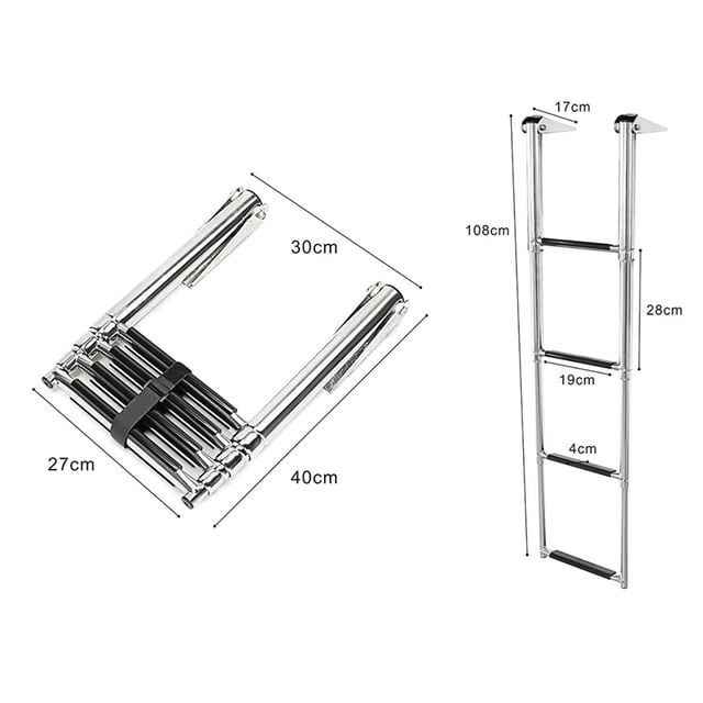 Stainless Steel Marine Ladder with Folding and Telescoping Features, Boat Accessories, 4 Step