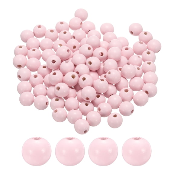 Uxcell 100pcs 16mm Light Pink Wood Beads 4.3mm Large Hole Round Wooden Loose Spacer Beads for Jewelry Making Necklace Bracelets DIY Crafts Macrame Handmade Decorations