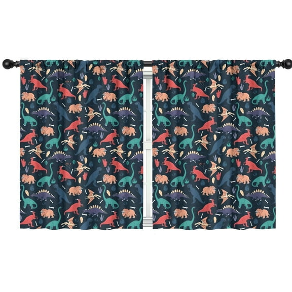 Blackout Kids Curtains,DarkBlue Colorful Dinosaurs Pattern Childrens Insulated Curtains Set Of 2,Bedroom Essentials,Toddler Room Decor 42"x54"
