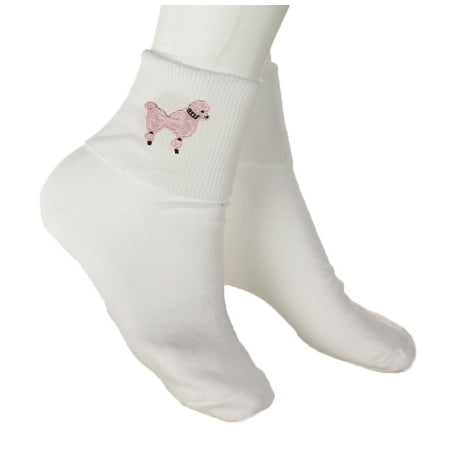 Poodle Socks w Pink Poodle - Adult Size 9/11 - Hey Viv 50s Style Bobby Socks