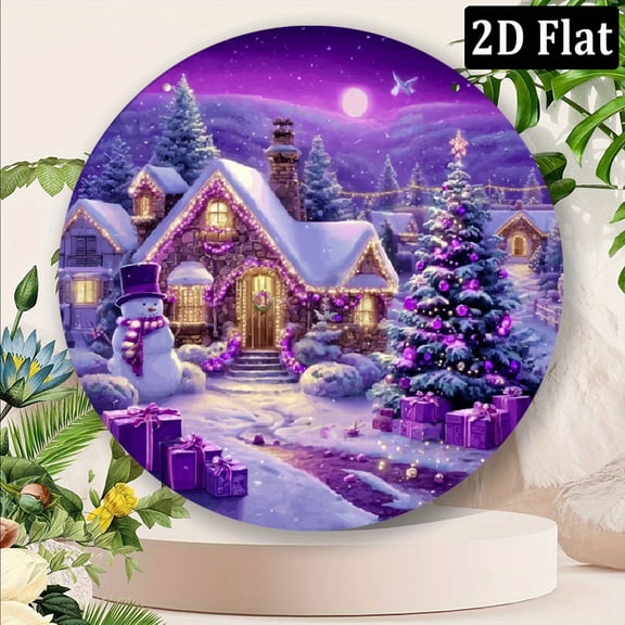 2D Flat, 1pc Charming Purple Snowman Christmas Wall Art - Waterproof Dustproof, Festive Holiday Decor for Home, Easy to Hang, Perfect Gift for Christmas, Christmas Decorations, 8*8inch