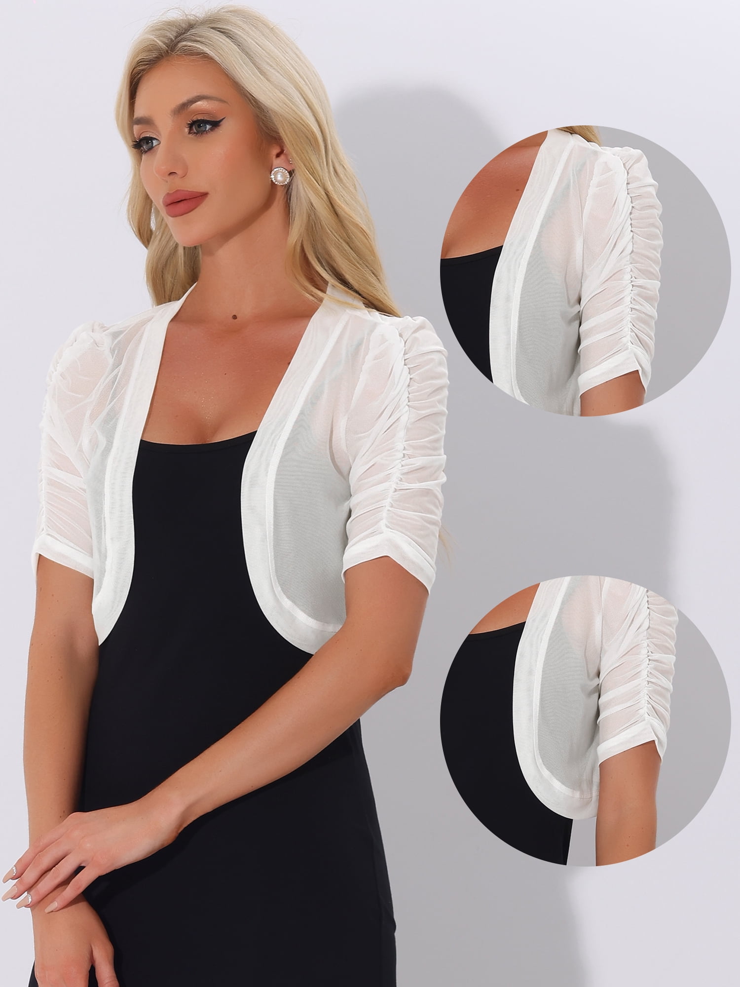 DARING DIVA Women's Mesh Sheer Shrug Cropped Cardigan Bolero XL White