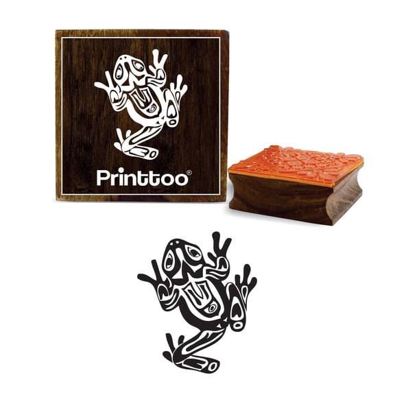 Printtoo Frog Pattern Scrap-booking Square Brown Wooden Rubber Stamp Craft Stamps-4 x 4 Inches