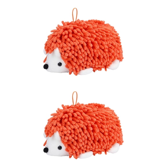 Unique Bargains Cute Animal Chenille Hanging Absorbent Hand Towel Orange 10" x 6"