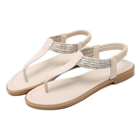

BRISEZZS Women s Flat Sandals- Casual Beach Sandals Flip Flops Summer Sandals #182 Beige