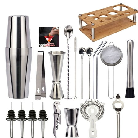 

20pcs Bar Cocktail Set Shaker Drink Making Kit Stainless Steel Mixer Making Gift with Holder Base