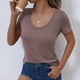 thumbnail image 4 of Camisetas Casuales de Mujer Nueva Camiseta de Manga Corta de Cuello U de Color Sólido de Verano, Poliéster, 4 of 8