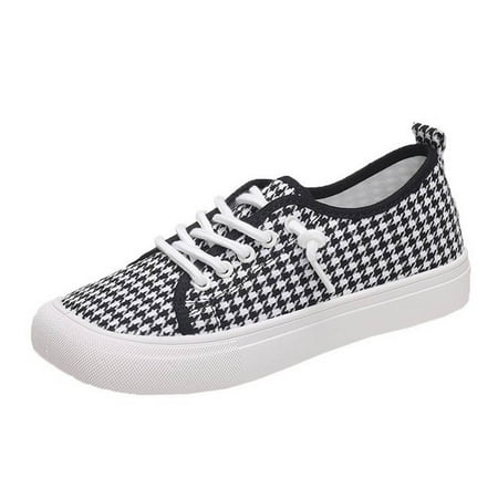 

HIBRO Fashion Spring And Summer Women Casual Shoes Canvas Flat Solid Color Simple Style Lace Up Shoes