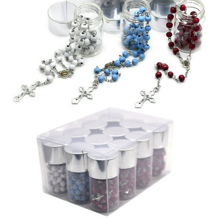 AOOOWER 12pcs Catholic Wood Beads Rosary Necklace Cross Pendant Religious Jewelry Gift