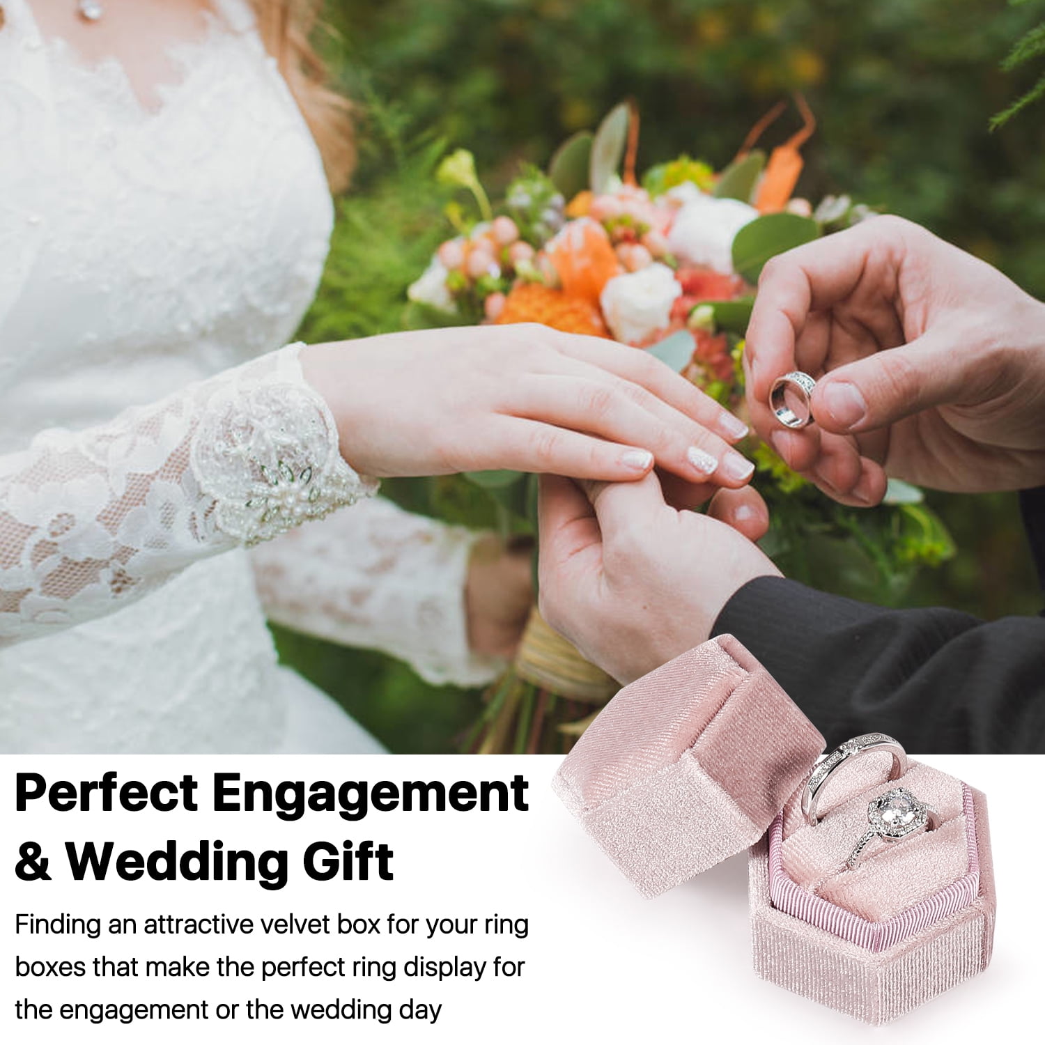 Velvet Double Slot Ring Holder Jewelry Box Antique Hexagon Geometric Ring  Bearer Box for Premium Wedding Ceremony Proposal Engagement Ring boxes  Photos Vintage Heirlooms Display (Pink) - Walmart.com